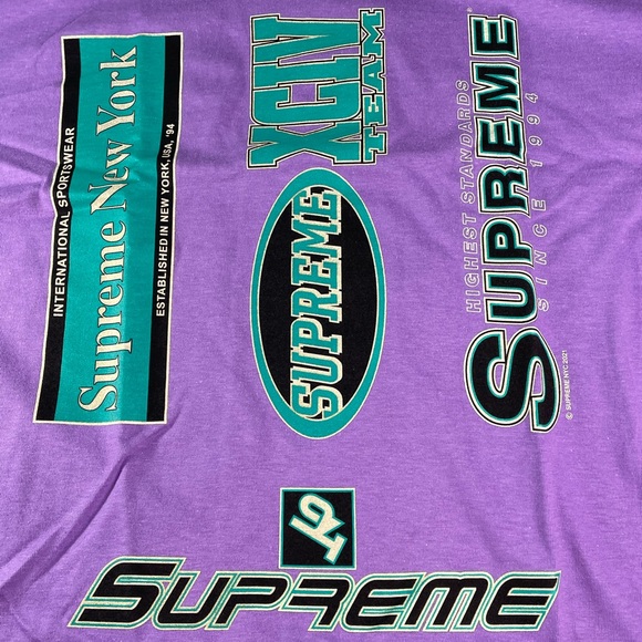 Supreme Multi Logo Mens Medium Size Purple 100% Cotton T-Shirt - Picture 2 of 7